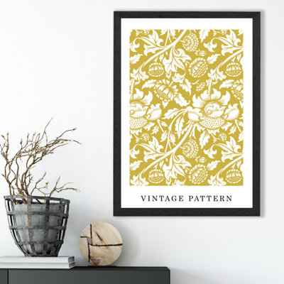 Artze Wall Art William Morris Yellow Pattern  / Black Frame / Size: A3 from B&Q