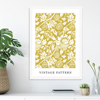 Artze Wall Art William Morris Yellow Pattern  / White Frame / Size: A3 from B&Q