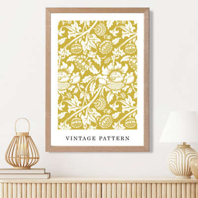 Artze Wall Art Vintage Morris Yellow Pattern  / Oak Frame / Size: A3 from B&Q
