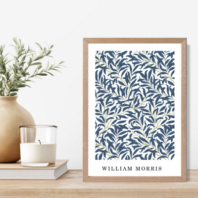 Artze Wall Art Vintage William Morris Navy Willow Pattern  / Oak Frame / Size: A4 from B&Q