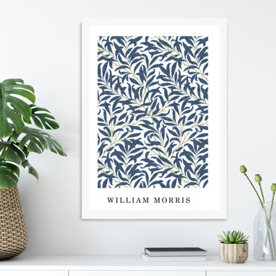 Artze Wall Art Vintage William Morris Navy Willow Pattern  / White Frame / Size: A3 from B&Q
