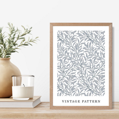 Artze Wall Art Vintage William Morris Grey Willow Pattern  / Oak Frame / Size: A4 from B&Q