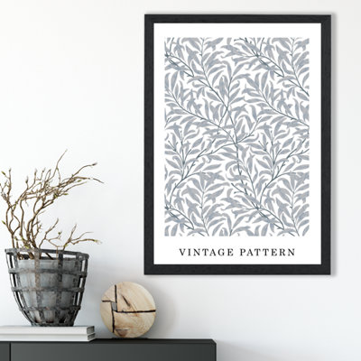Artze Wall Art Vintage William Morris Grey Willow Pattern  / Black Frame / Size: A3 from B&Q