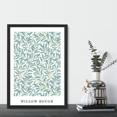 Artze Wall Art Vintage William Morris Green And Yellow Willow Pattern / Black Frame / Size: A4 from B&Q