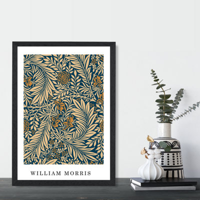 Artze Wall Art Vintage William Morris Larkspur In Navy And Beige / Black Frame / Size: A4 from B&Q