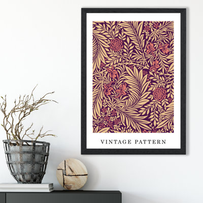 Artze Wall Art Vintage William Morris Larkspur In Pink And Beige  / Black Frame / Size: A3 from B&Q