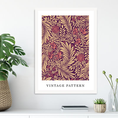 Artze Wall Art Vintage William Morris Larkspur In Pink And Beige  / White Frame / Size: A3 from B&Q