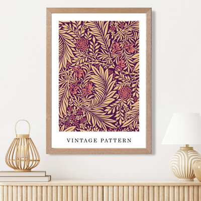 Artze Wall Art Vintage Morris Larkspur In Pink And Beige  / Oak Frame / Size: A3 from B&Q