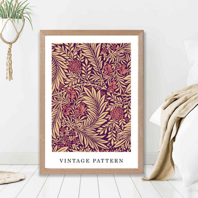 Artze Wall Art Vintage William Morris Larkspur In Pink And Beige  / Oak Frame / Size: A2 from B&Q