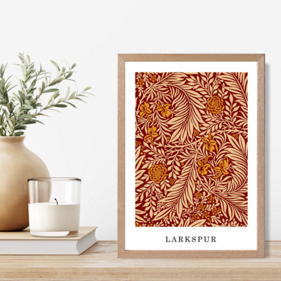 Artze Wall Art Vintage William Morris Larkspur In Orange And Beige  / Oak Frame / Size: A4 from B&Q
