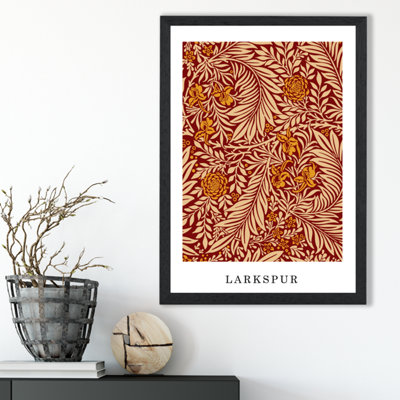 Artze Wall Art Vintage William Morris Larkspur In Orange And Beige  / Black Frame / Size: A3 from B&Q