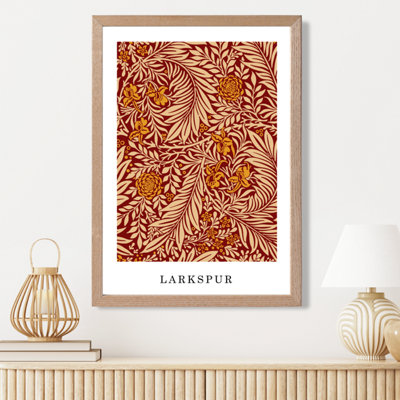 Artze Wall Art Vintage Morris Larkspur In Orange And Beige  / Oak Frame / Size: A3 from B&Q
