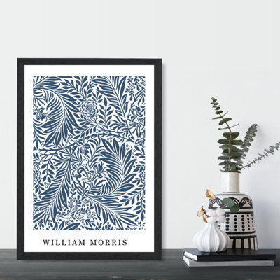 Artze Wall Art Vintage William Morris Larkspur In Navy And White / Black Frame / Size: A4 from B&Q
