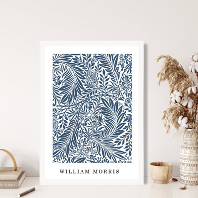Artze Wall Art Vintage William Morris Larkspur In Navy And White / White Frame / Size: A4 from B&Q