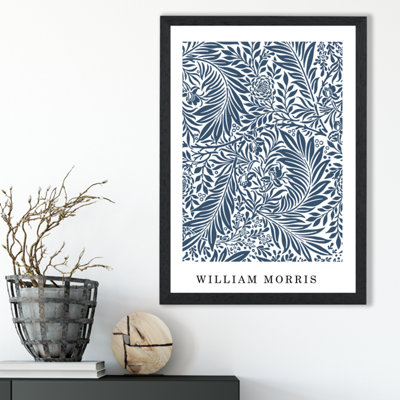 Artze Wall Art Vintage William Morris Larkspur In Navy And White  / Black Frame / Size: A3 from B&Q