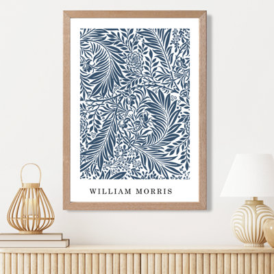Artze Wall Art Vintage Morris Larkspur In Navy And White  / Oak Frame / Size: A3 from B&Q