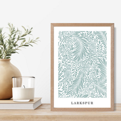 Artze Wall Art Vintage William Morris Larkspur In Mint And White  / Oak Frame / Size: A4 from B&Q