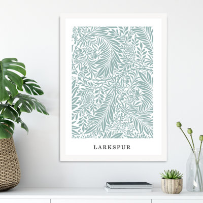 Artze Wall Art Vintage William Morris Larkspur In Mint And White  / White Frame / Size: A3 from B&Q