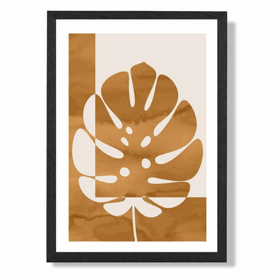Artze Wall Art Mustard Monstera Mid Century Tropical Art Print With Black Frame Size: A4 from B&Q