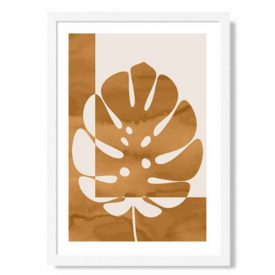 Artze Wall Art Mustard Monstera Mid Century Tropical Art Print With White Frame Size: A4 from B&Q