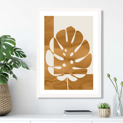 Artze Wall Art Mustard Monstera Mid Century Tropical Framed Print Size: A3 With White Frame from B&Q