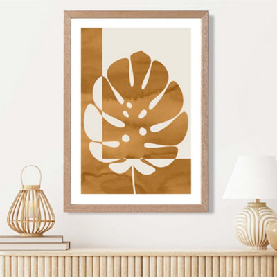 Artze Wall Art Mustard Monstera Mid Century Tropical Framed Print Size: A3 With Oak Frame from B&Q