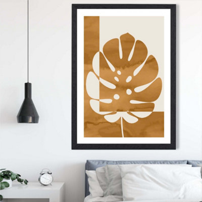 Artze Wall Art Mustard Monstera Mid Century Tropical Framed Print Size: A2 With Black Frame from B&Q