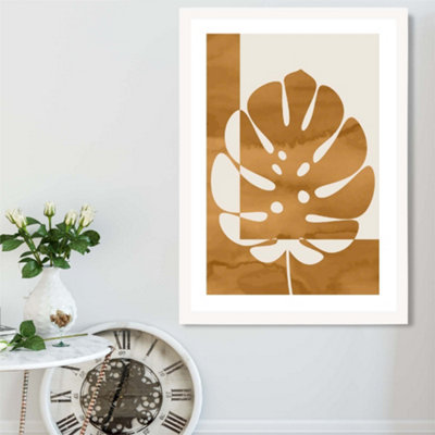 Artze Wall Art Mustard Monstera Mid Century Tropical Framed Print Size: A2 With White Frame from B&Q