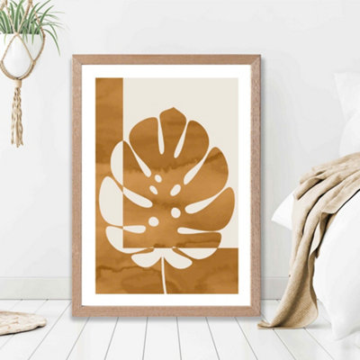 Artze Wall Art Mustard Monstera Mid Century Tropical Framed Print Size: A2 With Oak Frame from B&Q