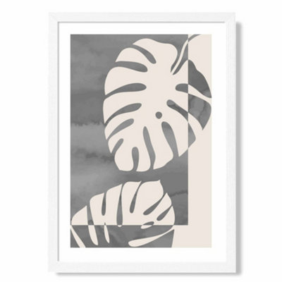 Artze Wall Art Grey Monstera Mid Century Tropical Art Print With White Frame Size: A4 from B&Q