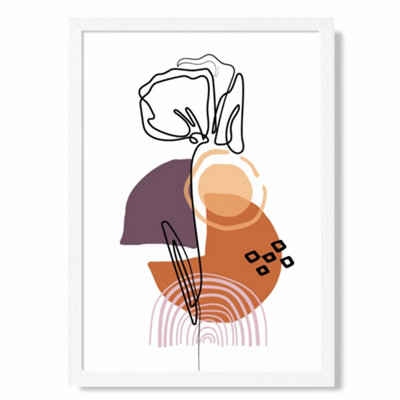 Artze Wall Art Carnation Floral Line Art With Boho Purple And Orange Shapes Art Print With White Frame Size: A4 from B&Q