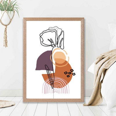 Artze Wall Art Carnation Floral Line Art With Boho Purple And Orange Shapes Framed Print Size: A2 With Oak Frame from B&Q