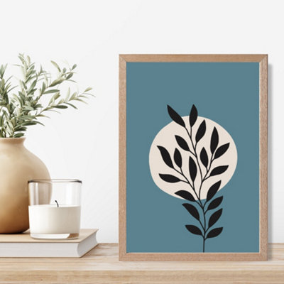 Artze Wall Art Blue And Beige Boho Graphical Floral  Framed Print Size: A4 With Oak Frame from B&Q