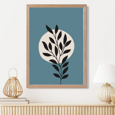 Artze Wall Art Blue And Beige Boho Graphical Floral  Framed Print Size: A3 With Oak Frame from B&Q