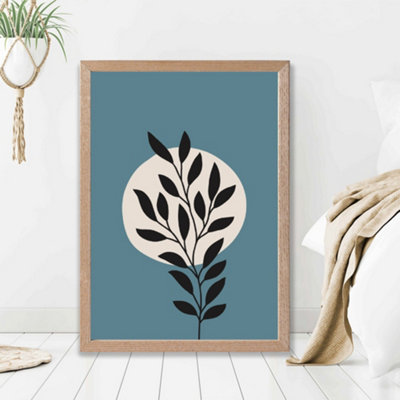 Artze Wall Art Blue And Beige Boho Graphical Floral  Framed Print Size: A2 With Oak Frame from B&Q
