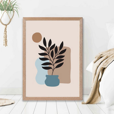 Artze Wall Art BrownBeige And Blue Boho Graphical Floral  Framed Print Size: A2 With Oak Frame from B&Q