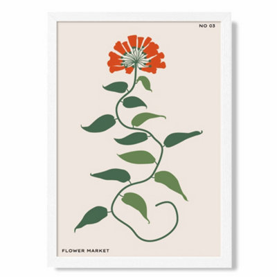 Artze Wall Art Orange And Green Floral Flower Market Minimalist Art Print With White Frame Size: A4 from B&Q