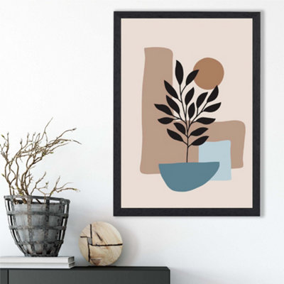 Artze Wall Art Orange And Green Floral Flower Market Minimalist Framed Print Size: A3 With Black Frame from B&Q