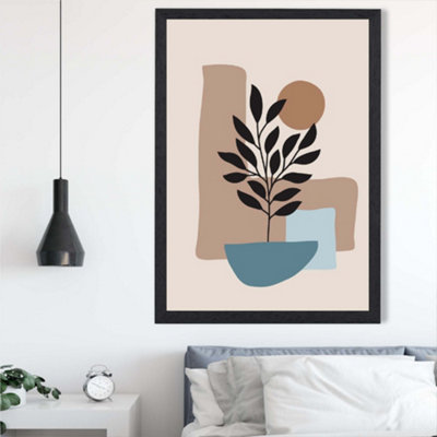 Artze Wall Art Orange And Green Floral Flower Market Minimalist Framed Print Size: A2 With Black Frame from B&Q