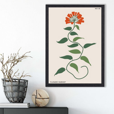 Artze Wall Art Orange And Green Fruit Flower Market Minimalist Framed Print Size: A3 With Black Frame from B&Q