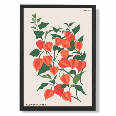 Artze Wall Art Orange And Green Climbing Plant Flower Market Minimalist Art Print With Black Frame Size: A4 from B&Q