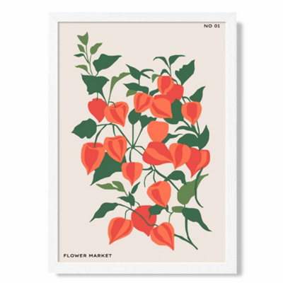 Artze Wall Art Orange And Green Climbing Plant Flower Market Minimalist Art Print With White Frame Size: A4 from B&Q