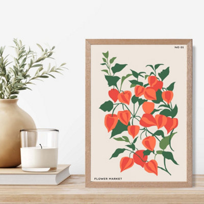Artze Wall Art Pink Foxglove Flower Market Boho Framed Print Size: A4 With Oak Frame from B&Q