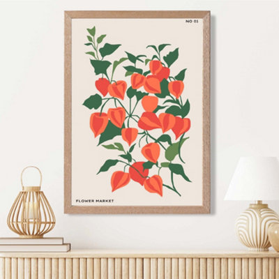 Artze Wall Art Pink Foxglove Flower Market Boho Framed Print Size: A3 With Oak Frame from B&Q