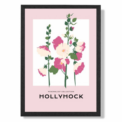 Artze Wall Art Pink Hollyhock Flower Market Boho Art Print With Black Frame Size: A4 from B&Q
