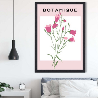 Artze Wall Art Pink Hollyhock Flower Market Boho Framed Print Size: A2 With Black Frame from B&Q