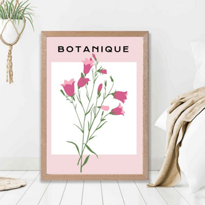 Artze Wall Art Pink Hollyhock Flower Market Boho Framed Print Size: A2 With Oak Frame from B&Q