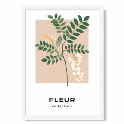 Artze Wall Art Green And Beige Wildflower Flower Market Minimalist Art Print With White Frame Size: A4 from B&Q