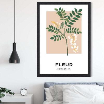 Artze Wall Art Beige And Green Wildflower Flower Market Minimalist Framed Print Size: A2 With Black Frame from B&Q