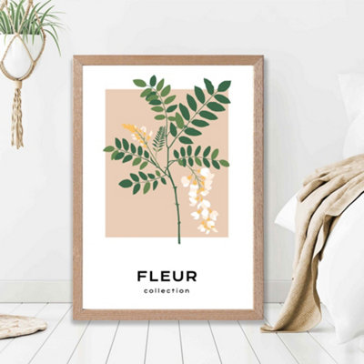 Artze Wall Art Beige And Green Wildflower Flower Market Minimalist Framed Print Size: A2 With Oak Frame from B&Q
